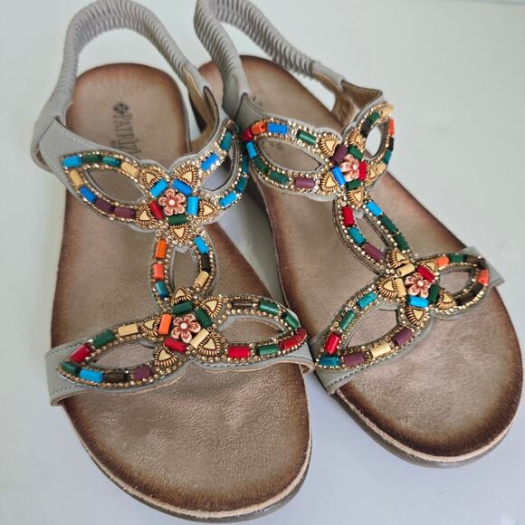 Patrizia By Spring Step Volcanic T-Strap Sandals Women's 8 Gray Beaded Comfort - Picture 8 of 10
